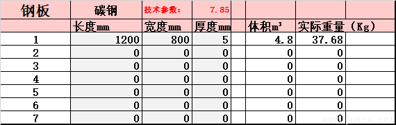 鋼板-理論重量自動生成EXCELL表